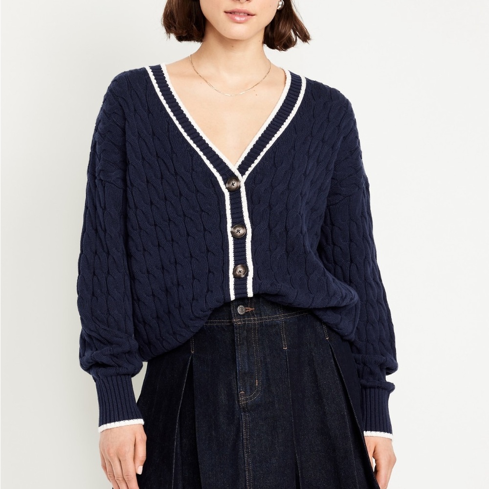 NWT- Old Navy Slouchy Cable-Knit Cardigan Sweater in Camel